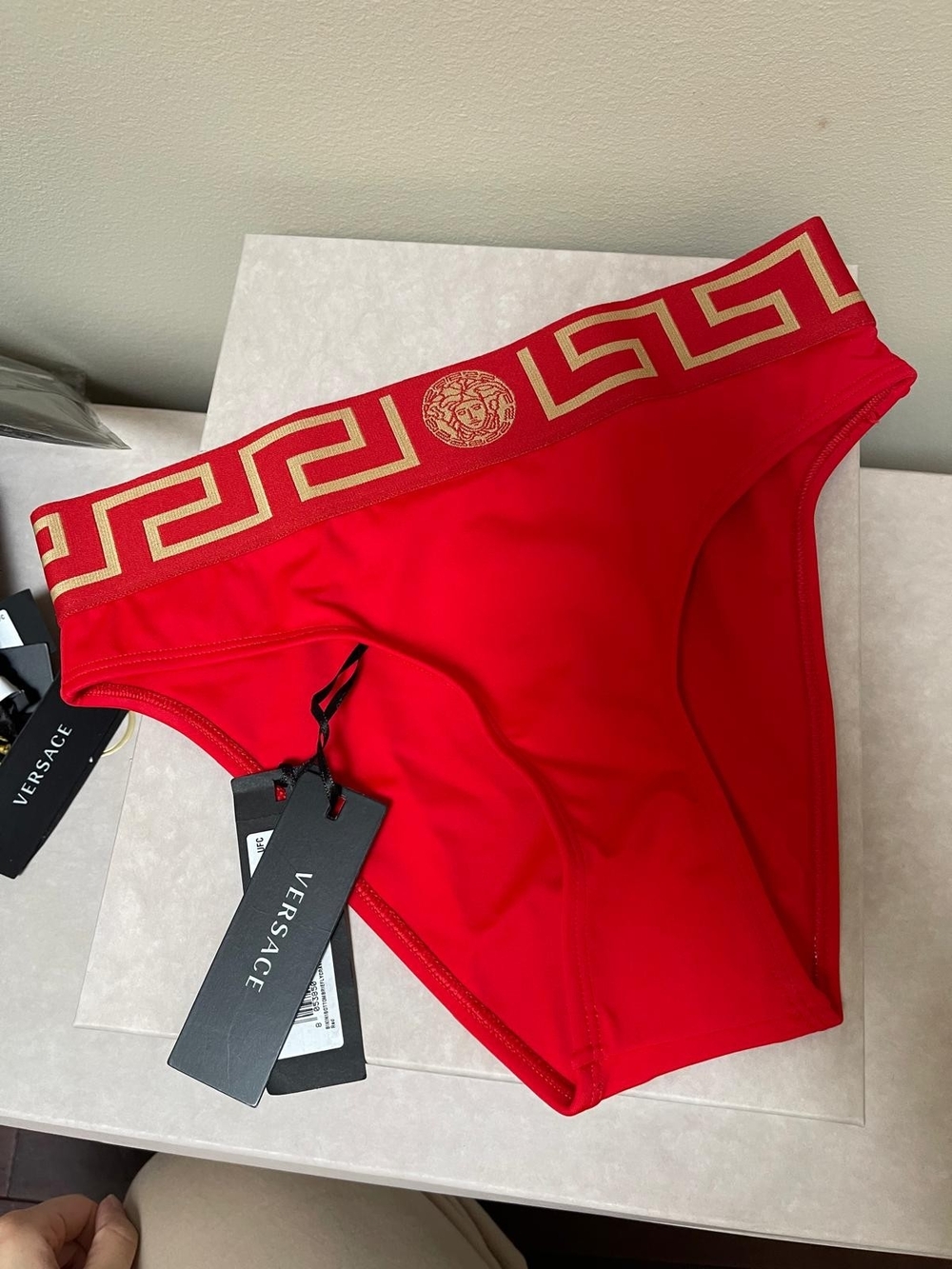Versace Red High-Waist Medusa Trim Women's Bikini
